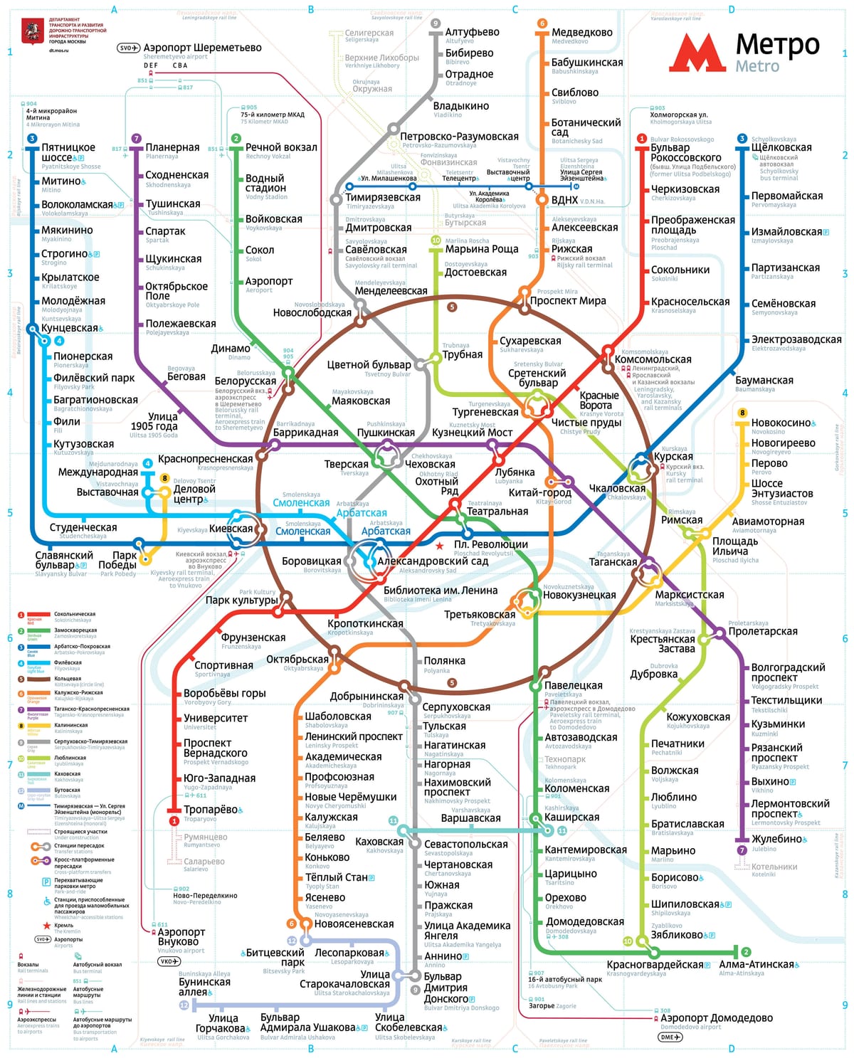 Carte du réseau de métro Moskovsky Metropoliten de Moscou